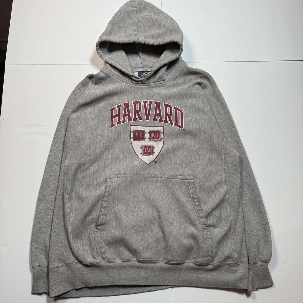 Vintage MV Sport Pro Weave Harvard Crimson Sweatshirt Mens Large Gray Hoodie 90s